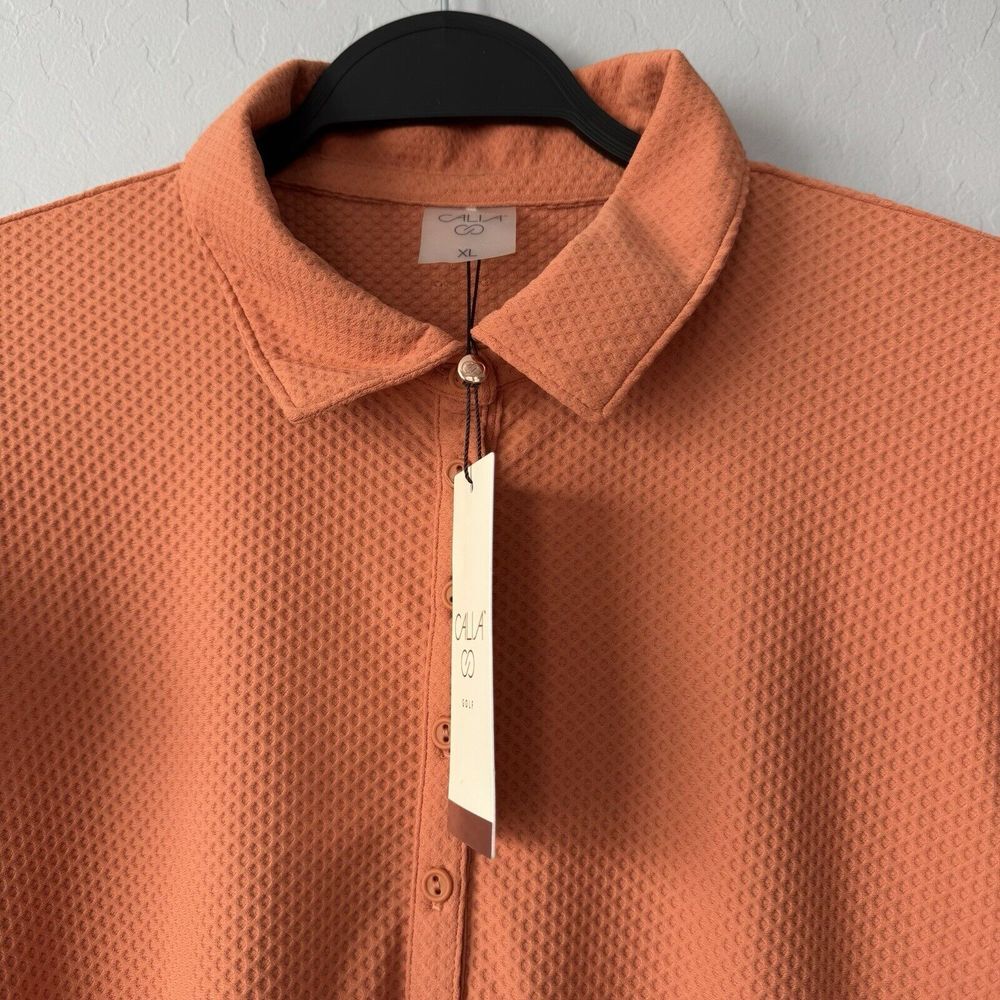 NWT Calia XLarge Orange Ruffle Cap Sleeve Waffle Knit Polo Golf Athletic Top - Picture 3 of 5